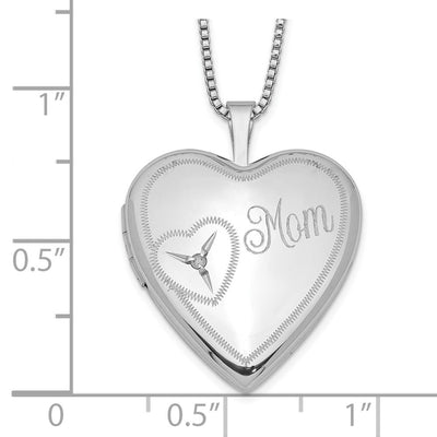 Sterling Silver Rhodium-plated Mom Diamond Heart Locket Necklace
