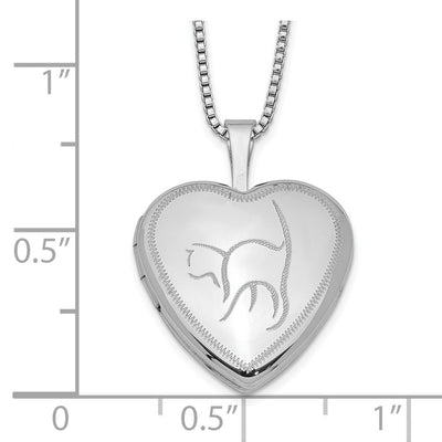 Sterling Silver Rhodium-plated Cat Heart Locket Necklace