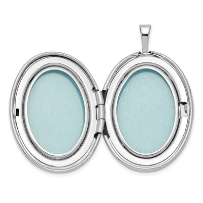 Sterling Silver Rhod-plated Circle Border Diamond Oval Locket Necklace