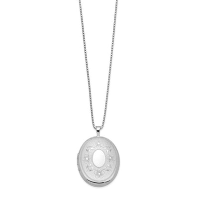 Sterling Silver RH-plated Floral Oval Locket Necklace