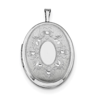 Sterling Silver RH-plated Floral Oval Locket Necklace