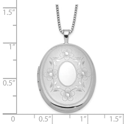 Sterling Silver RH-plated Floral Oval Locket Necklace