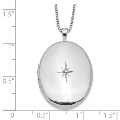 Sterling Silver Rhodium-plated Diamond Oval Locket Necklace