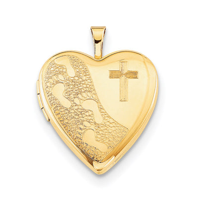1/20 Gold Filled Cross & Footprint Heart Locket Necklace