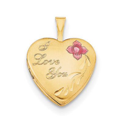 1/20 Gold Filled Enameled Flower I Love You Heart Locket Necklace