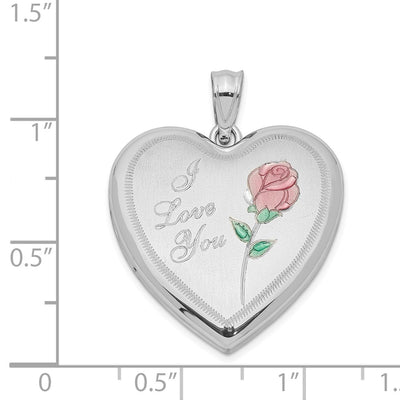 Sterling Silver Rhodium-plated Enameled Rose Heart Locket
