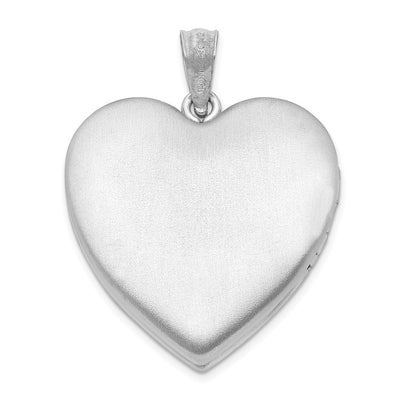 Sterling Silver RH-plated Satin & D/C w/ Diamond Cross Heart Locket