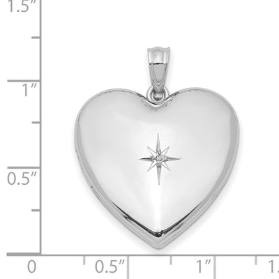 Sterling Silver Rhod-plated w/ Diamond Star Design Heart Locket
