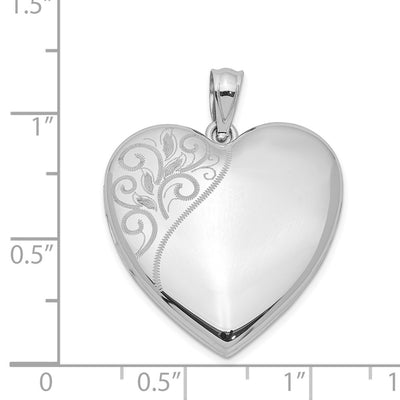 Sterling Silver Rhodium-plated Polished Swirl Heart Locket, 31 x 24mm