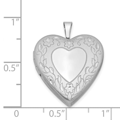 Sterling Silver Rhodium-plated Floral Border Heart Locket
