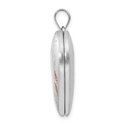 Sterling Silver Rhodium-plated Enameled Floral Border Heart Locket