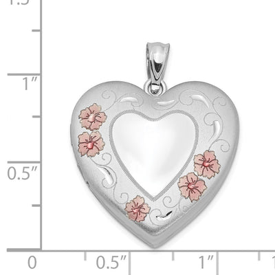 Sterling Silver Rhodium-plated Enameled Floral Border Heart Locket