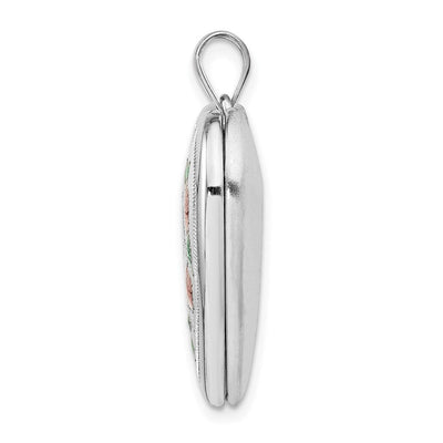 Sterling Silver Rhodium-plated Enameled Floral Mom Heart Locket, 30.25 x 24mm