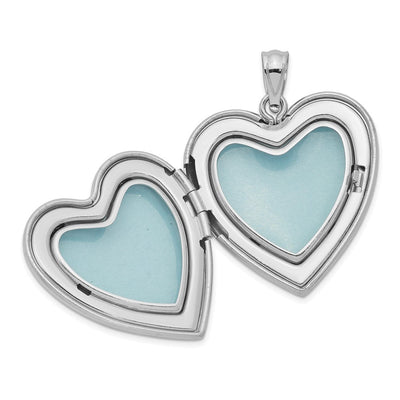 Sterling Silver Rhodium-plated Enameled Floral Mom Heart Locket, 30.25 x 24mm