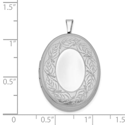 Sterling Silver Rhodium-plated Leaf Border Oval Locket