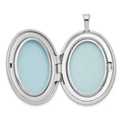 Sterling Silver Rhod-plated Satin Enameled Flower Scroll Oval Locket