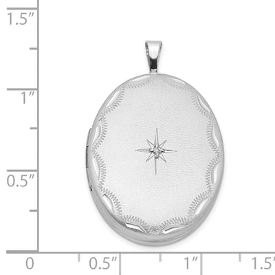 Sterling Silver Rhodium-plated Satin with Diamond Star Oval Locket