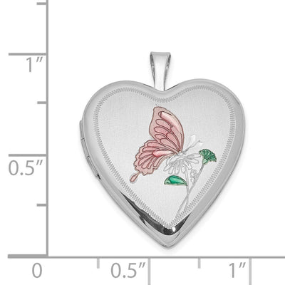 Sterling Silver Rhodium-plated Enameled Butterfly Heart Locket