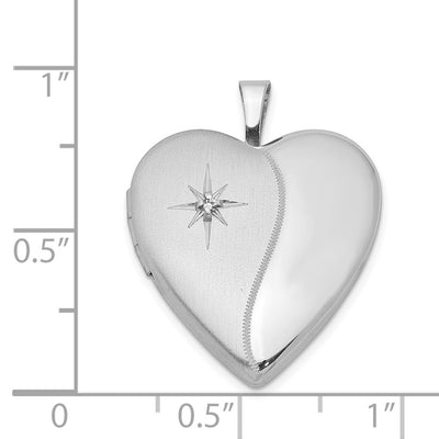 Sterling Silver Rhodium-plated with Diamond Star Heart Locket
