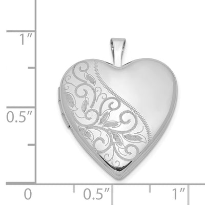 Sterling Silver Rhodium-plated Swirl & Polished Heart Locket