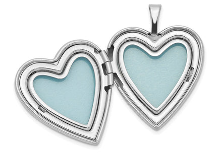 Sterling Silver Rhodium-plated Polished Swirl Heart Locket (Style QLS346)
