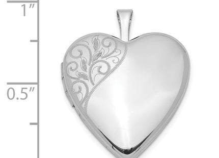 Sterling Silver Rhodium-plated Polished Swirl Heart Locket (Style QLS346)