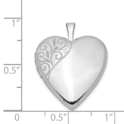 Sterling Silver Rhodium-plated Polished Swirl Heart Locket, 25.15 x 19.6mm