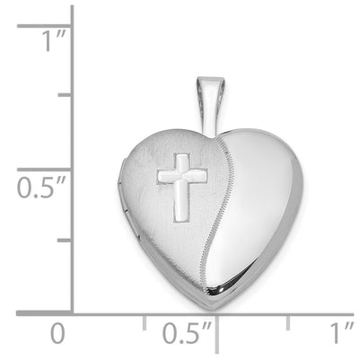 Sterling Silver Rhodium-plated Polished & Satin Cross Heart Locket