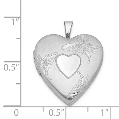 Sterling Silver Rhod-plated Satin/Polished D/C Butterfly Heart Locket