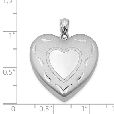 Sterling Silver Rhodium-plated D/C Heart Locket, 29.85 x 23.75mm