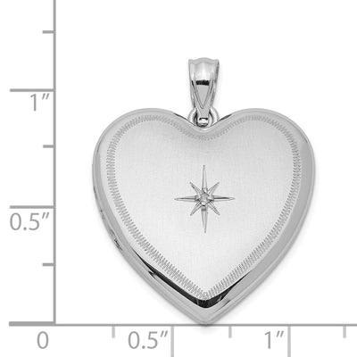 Sterling Silver Rhodium-plated & Diamond D/C Heart Locket, 30 x 23.8mm