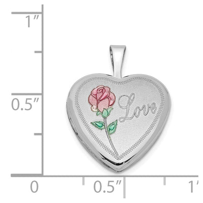 Sterling Silver Rhodium-plated Enameled & D/C Love Heart Locket