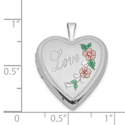 Sterling Silver Rhodium-plated D/C & Enameled Love Heart Locket