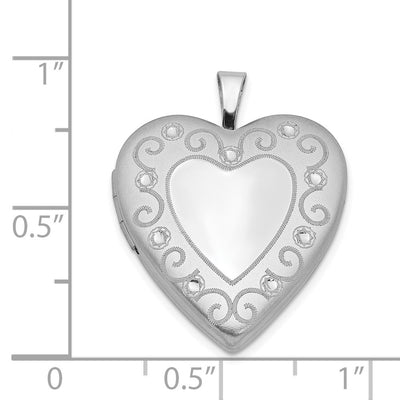Sterling Silver Rhodium-plated D/C Heart Locket, 25.1 x 19.6mm