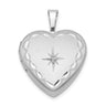 Sterling Silver Rhodium-plated Satin & D/C Diamond Star Heart Locket