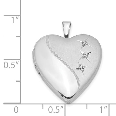 Sterling Silver Rhodium-plated Polished & Satin Diamond Heart Locket