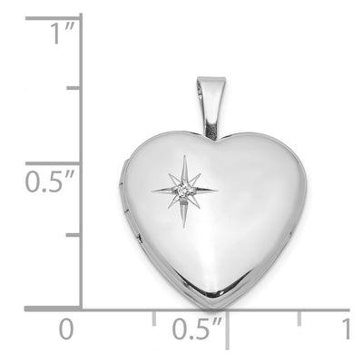 Sterling Silver Rhodium-plated Polished Diamond Star Heart Locket, 21.4 x 16.2mm