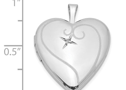 Sterling Silver Rhodium-plated & Diamond D/C Heart Locket