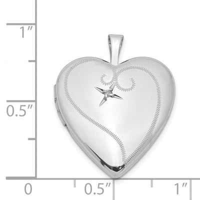 Sterling Silver Rhodium-plated & Diamond D/C Heart Locket, 25.2 x 19.6mm
