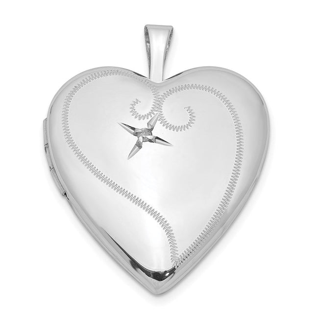 Sterling Silver Rhodium-plated & Diamond D/C Heart Locket, 25.2 x 19.6mm