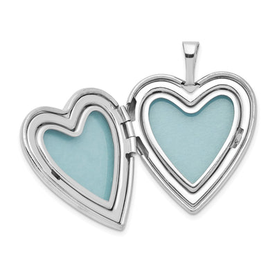 Sterling Silver Rhodium-plated Textured Daisies Heart Locket