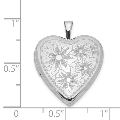 Sterling Silver Rhodium-plated Textured Daisies Heart Locket