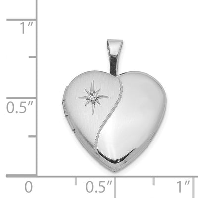 Sterling Silver Rhod-plated Polished/Satin Diamond D/C Heart Locket