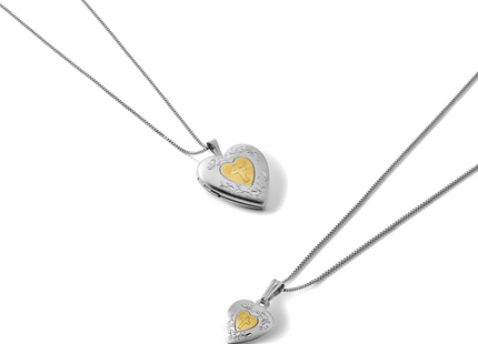 Sterling Silver Rhodium & Gold-plated Polished & Satin Diamond Mom Locket 18in Necklace/ Daughter Pendant 14in Cross Hea