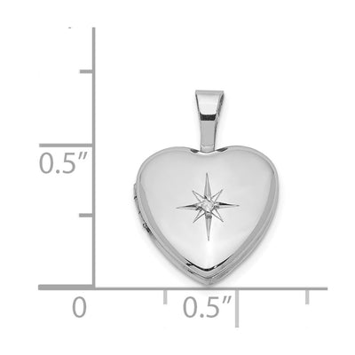 Sterling Silver Rhodium-plated & Diamond Star Polished Heart Locket