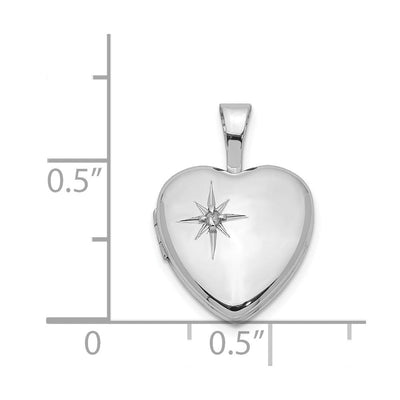 Sterling Silver Rhodium-plated Polished Diamond Star Heart Locket, 18 x 12.35mm