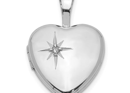 Sterling Silver Rhodium-plated Polished Diamond Star Heart Locket (Style QLS483)