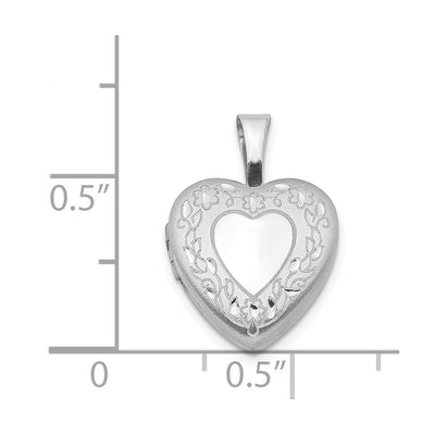 Sterling Silver Rhodium-plated Flower Border Heart Locket