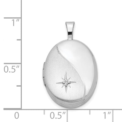 Sterling Silver Rhodium-plated Diamond Polished/Satin Star Oval Locket