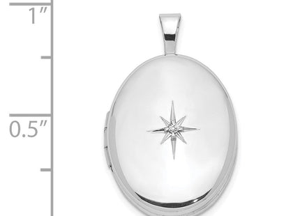 Sterling Silver Rhodium-plated & Diamond Polished Oval Locket
